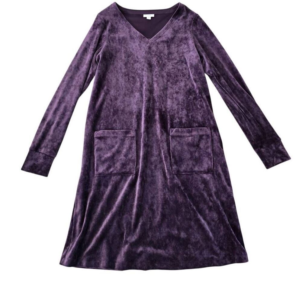 Pure Jill Velvet A-Line Shift Dress Women's Small Purple V-Neck Violet‎ Pockets